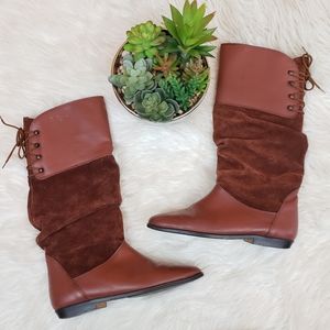 ♦️5/$20 Reddish-brown Genuine Suede & Leather Mid-Calf Boots Size 7.5